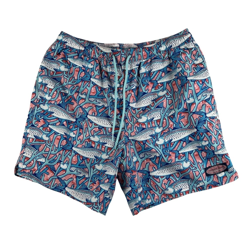 Vineyard Vines Swim Trunks‎ Mens Medium Fish Coral Print Lined Quick Dry
